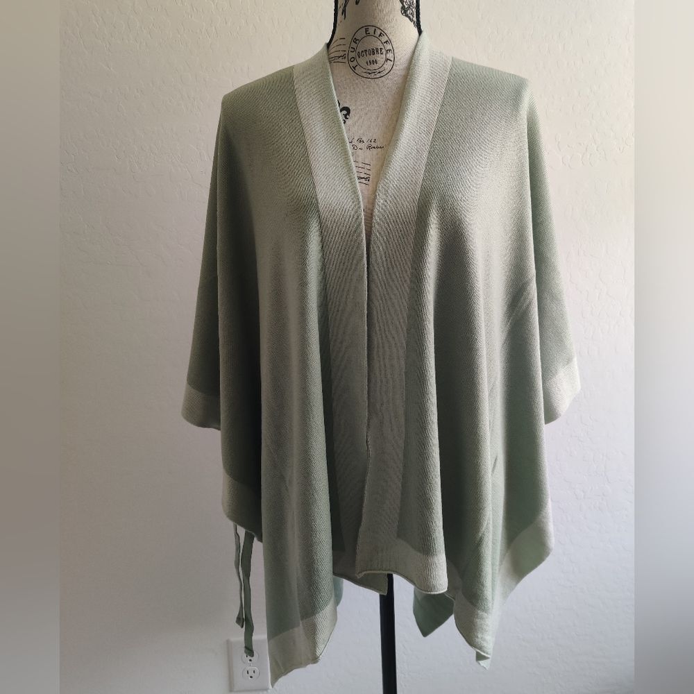 Sage Mint Green two-tone Women's Cozy Warm draped Shawl poncho Wrap Sweater_OS